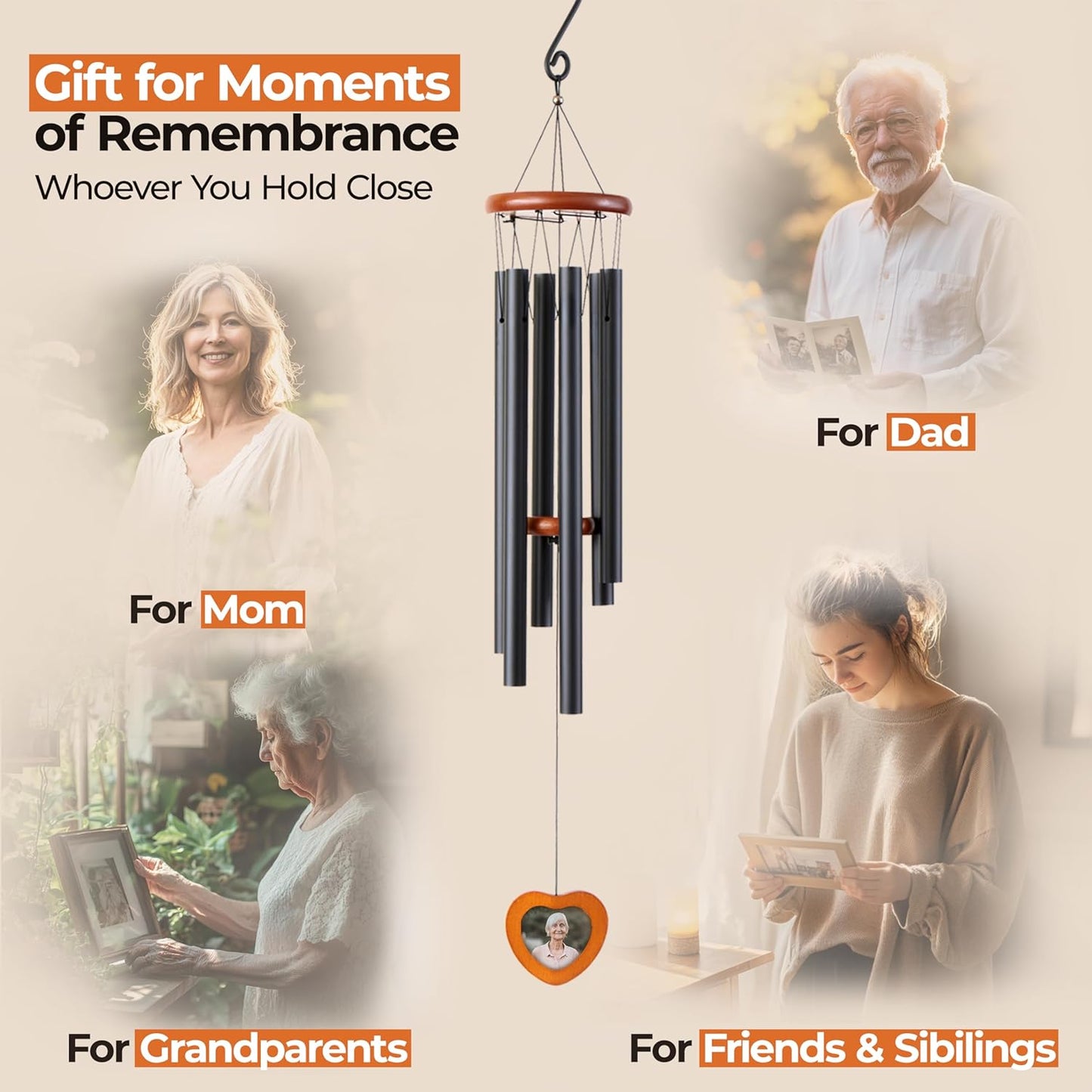 Captain Decor 32" Memorial Wind Chimes Black and Brown