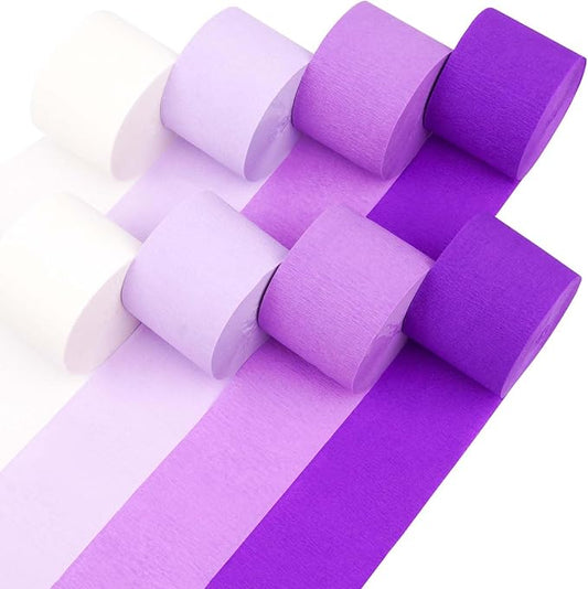 8 Crepe Paper Streamers Rolls, 656ft Pack of Purple Streamers with White for Party Decorations, Birthday Streamers, Party Streamers (1.8 inch x 82 ft/Roll)