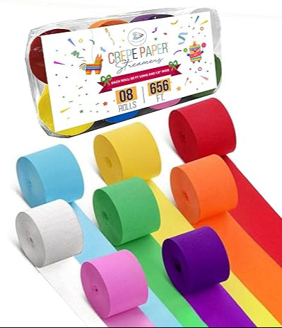 Captain Decor 8 Crepe Paper Streamers Rolls, 656ft Pack of Unique 8 Rainbow Streamers Party Decorations, Birthday Streamers, Party Streamers...